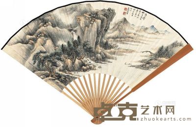 张石园 萧蜕庵 1953年作 万里长江图 行书 成扇 18.5×42.5cm
