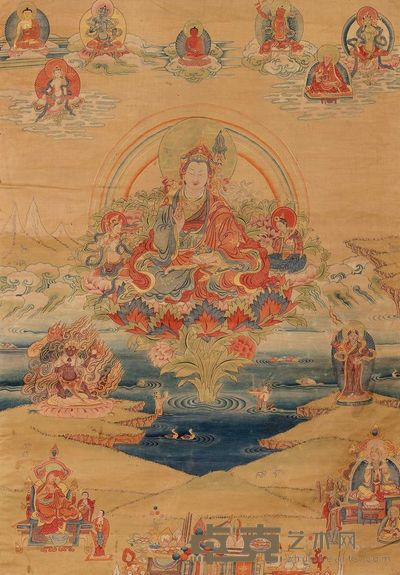 十八世纪 莲花生唐卡 长64cm;宽45cm