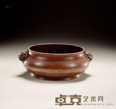 清代（1644-1911） 枣皮红兽耳圈足炉 高6.7cm； 直径14cm