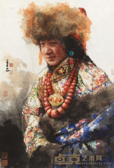 南海岩 藏女 镜框 82×55cm