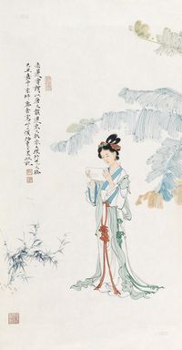 任重 2009年作 芭蕉仕女 镜心