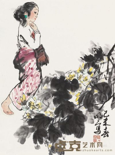 王明明 1979年作 少女 立轴 55×42cm