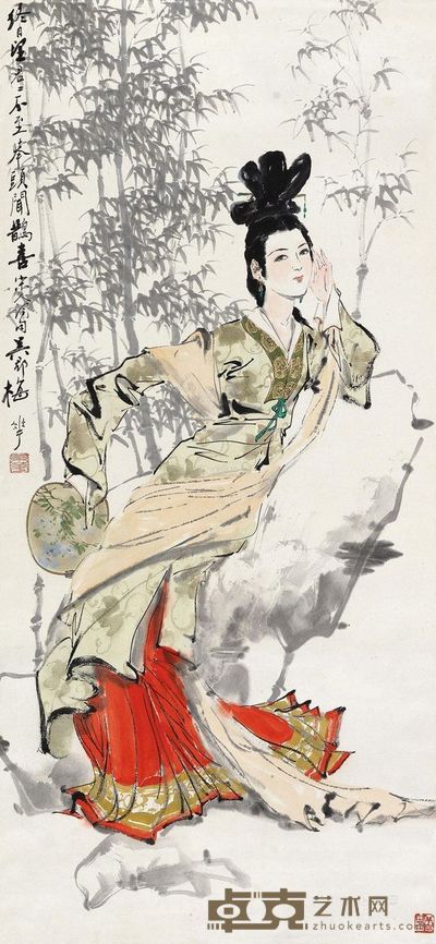 颜梅华 仕女 立轴 94×44cm