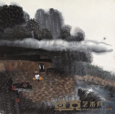 姚鸣京 山居图 镜心 67×67cm