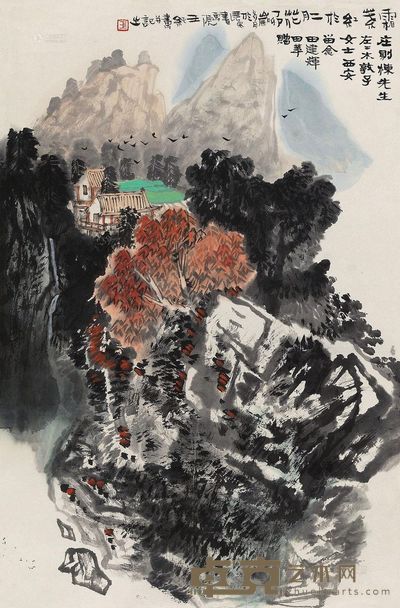 王纯 1987年作 霜叶红于二月花 立轴 68×44.5cm