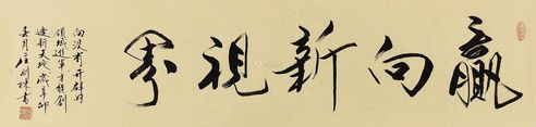 庄则栋 2011年作 行书“赢向新视界” 镜心