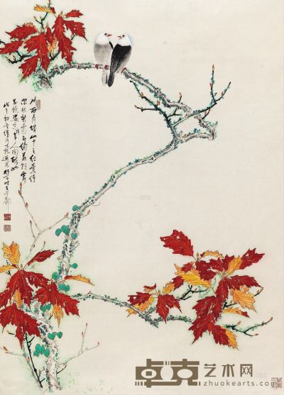 李行百 1978年作 青城红叶小鸟 立轴 93×67cm