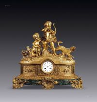 法国十九世纪?铜鎏金天使狩猎雕塑钟