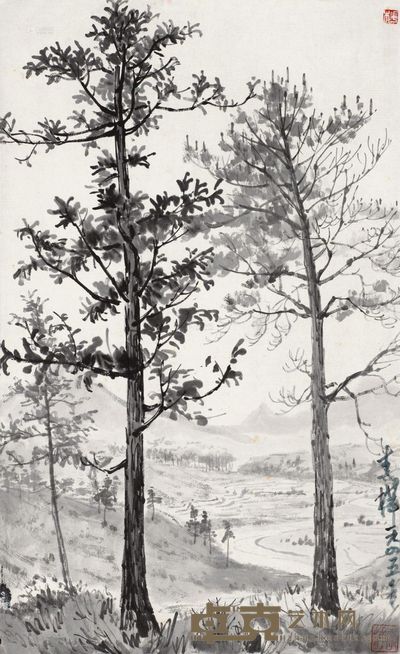 李桦 1945年作 水墨风景 镜心 41×25cm