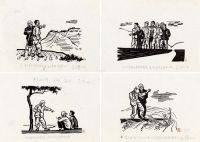 李桦 1962年作；1963年作 赵树理《开渠》插图版画 （四帧）