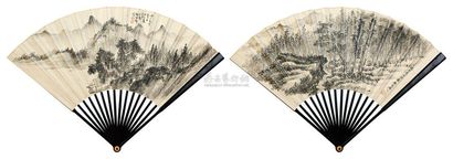 胡佩衡 颜世清 甲子（1924年）作 夏山清凉图 茂林曲径图 成扇
