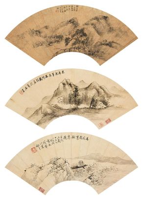 杨伯润 戴鉴 任预 山水 （三帧） 扇面
