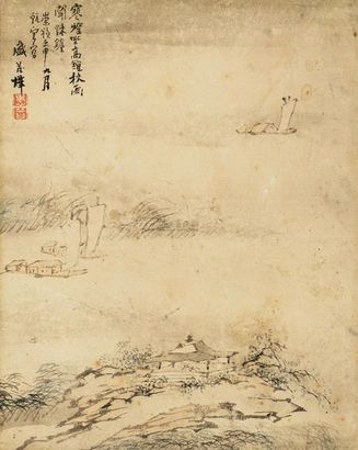 盛茂烨 （款） 壬申（1632年）作 秋雨孤亭图 立轴