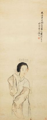 潘锦 甲申（1884年）作 簪花仕女 立轴