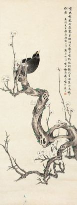 花元 梅花八哥 立轴
