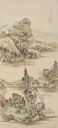 黄均（古） 丁未（1787年）作 湖山晴岚 立轴