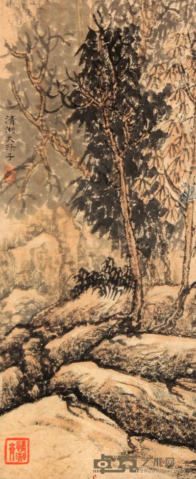 石  涛 山水镜框 35×16