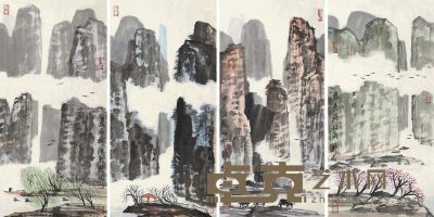 林曦明 甲申（2004）年作 四时山水 （四幅） 镜片 70×34.5cm