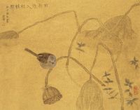江宏伟 丙子（1996）年作 青莲小鸟 镜框