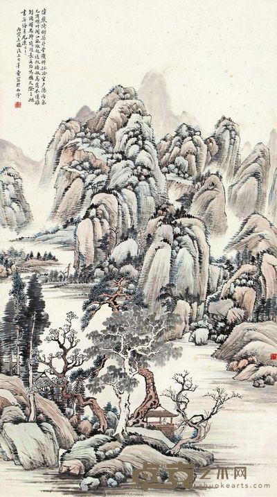 楼辛壶 丙寅(1926)年作 傍岩倚树 镜片 143×80cm