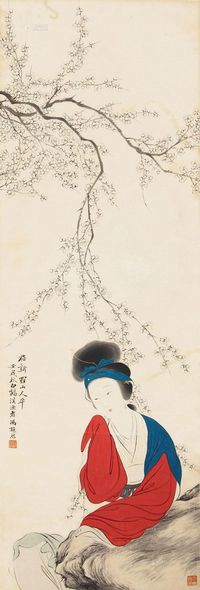 冯超然 壬戌（1922）年作 梅花仕女 立轴