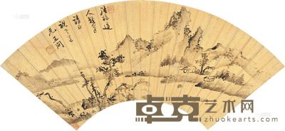 王问 孤帆远影 扇片 19×53cm