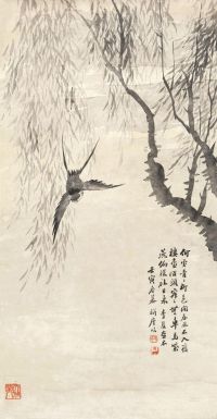 翁同龢 壬寅（1852）年作 柳燕 立轴