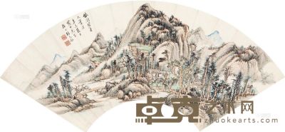 张石园 辛未（1931）年作 春山小筑 扇片 18.5×51cm