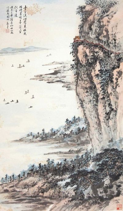 俞子才 戊午（1978）年作 滇池帆影 立轴