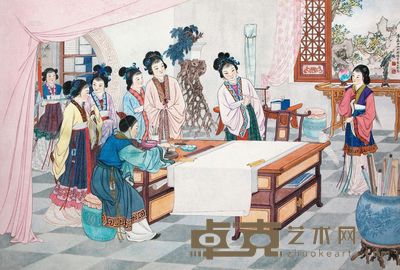汤义方 惜春描图 镜片 49×72cm