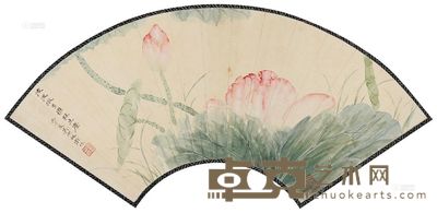 吴湖帆 丙子（1936）年作 荷花扇面 扇片 19×51cm