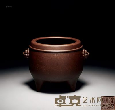 徐达明 三足兽耳玄纹香炉 高10.5cm;口径10.5cm