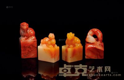 老性芙蓉石兽钮方章 （四件一组） 2.1×2.1×4.7cm；2.4×2.1×3.7cm；2.3×1.7×3.7cm