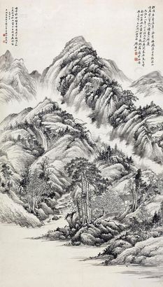 顾麟士 光绪二十八年（1920年）作 青山飞瀑 立轴