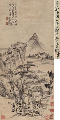 石涛 壬午（1702年）作 仿云林溪山闲亭图 立轴