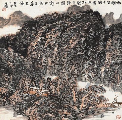 王镛 辛巳（2001年）作 秋山霜林 镜心