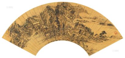 邵弥 甲戌（1634年）作 水阁闲话图 扇面