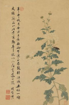 项圣谟 辛卯（1651年）作 菊花草虫 立轴