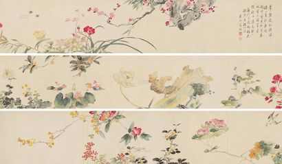 翁小海 癸巳（1833年）作 百花图 手卷