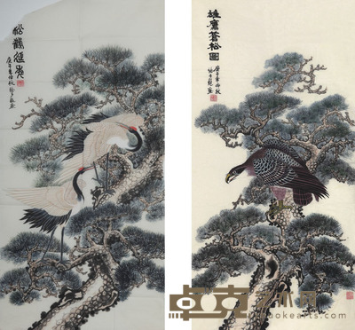 徐子龙 松鹰、松鹤 134×66cm×2