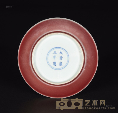 清雍正 祭红釉盘 直径16.5cm