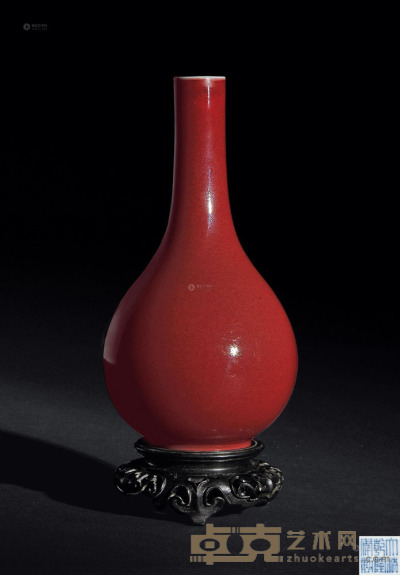 清乾隆 宝石红釉胆瓶 高24cm
