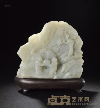 清乾隆 青白玉祝寿图山子 高9.5cm