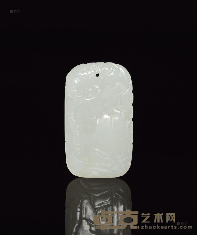 清乾隆 寿山福海纹白玉牌 高5.8cm