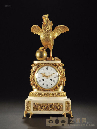 19世纪 铜鎏金雄鸡座钟 高44.5cm