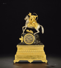19世纪 铜鎏金骑射人物座钟