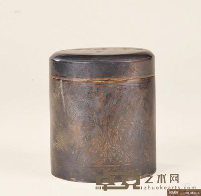 银錾刻西洋图茶叶罐 高8.3cm