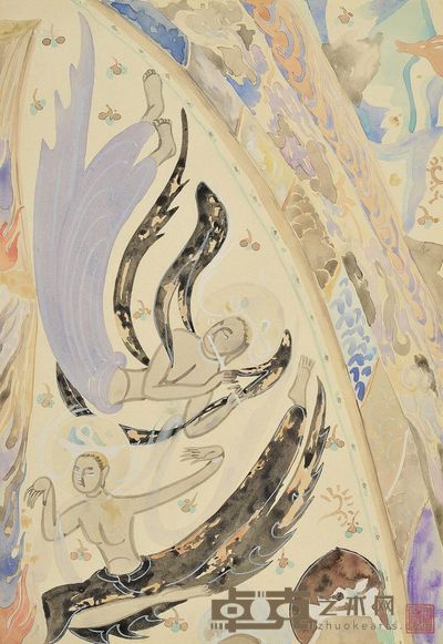 吴作人 40年代作 飞天(敦煌) 27×18cm