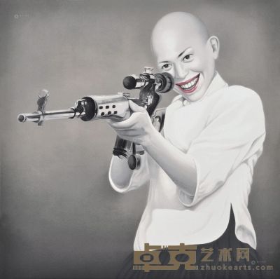 刘飞 2012年作 女人与枪 58×58cm