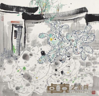 吴冠中 园景 镜框 68.5×68.5cm